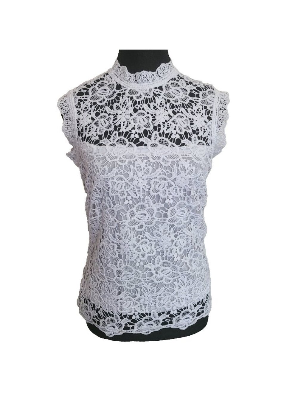 Nanette Lepore Women's Lace Mock Neck Sleeveless Top White Blouse Size XS